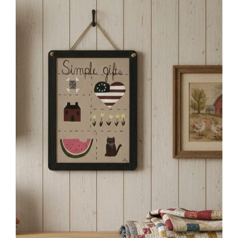 Country Memories Wood Plaque Wall Decor Hand Paint Americana Folk Art Patriotic